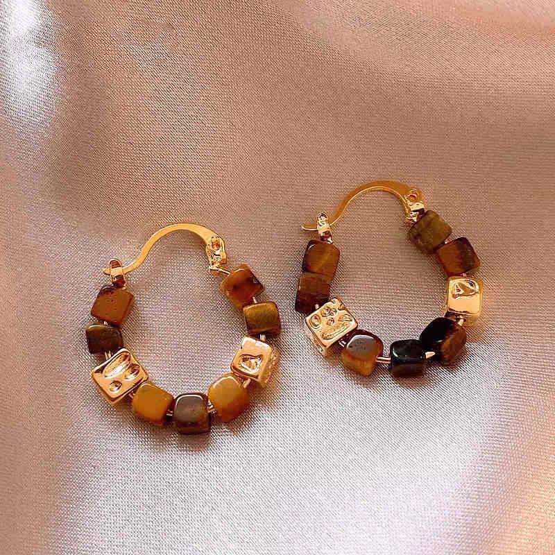 Silver Needle Maillard Irregular Oval Tiger's Eye Earrings Earrings Vintage Style Earrings Women