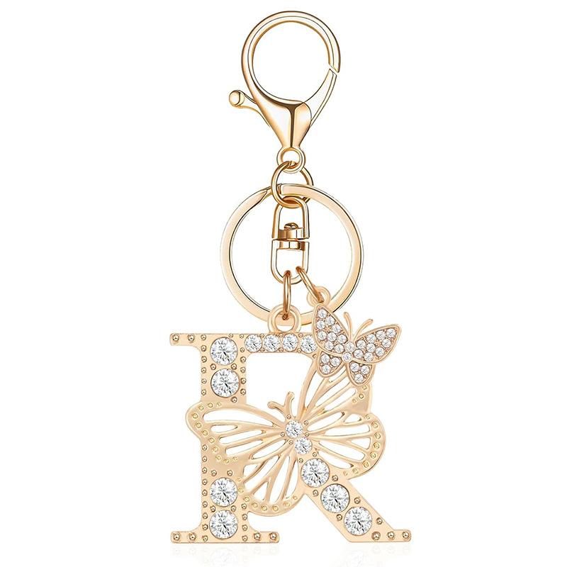 Exquisite Women Capital Letters Charms Keychain Initial 26 A-Z Butterfly Rhinestone Keyring Bag Decoration Pendant Girl Gift