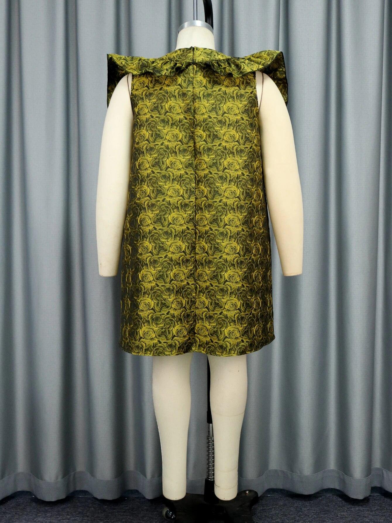 AOMEI Розовые жаккардовые свободные платья для женщин с круглым вырезом без рукавов — фото 4