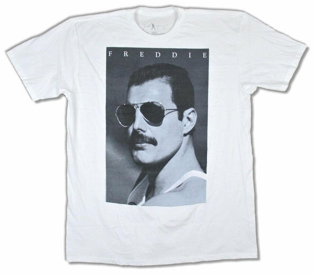 

Queen-Freddie Mercury-Blue Freddie-Shades Pic-X-Large White Unisex T-Shirt