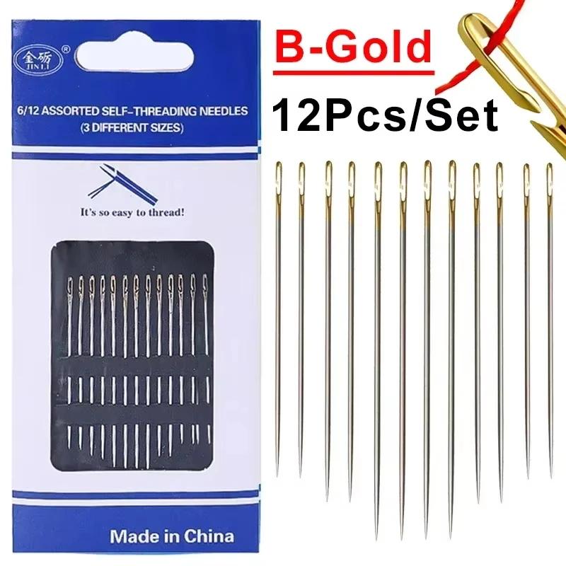12pcs Blind Needles Elderly Easy Use Sewing Needle Household Threading Sewing DIY Side Big Hole Self Threading Bodkin Needle