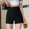Women's High-Waisted Black Spicy Girl Style Velvet Shorts - Autumn/Winter Petite & Plus Size, Hip-Hugging, Anti-Exposure Hot Pants
