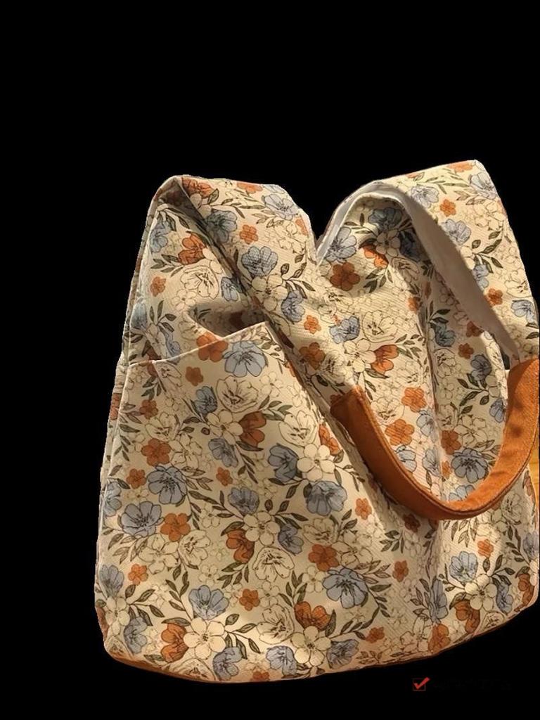 Niche design Hong Kong style floral canvas shoulder bag new high value versatile retro large capacity tote bag