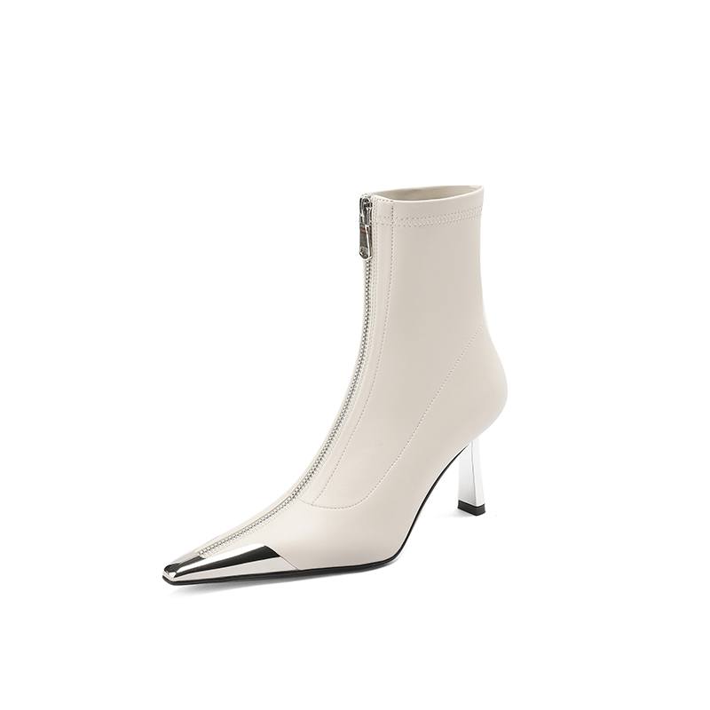 Krazing Pot Microfiber Basic Design Winter Pointed Toe Metal Thin High Heels Modern Boots Women Ankle Boots