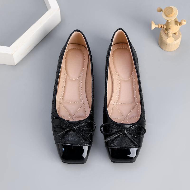 Women Ballet Flats 2026 Autumn Bowknot Square Toe Design Mary Jane Shoes Elegant Soft Sole High Quality Comfortable Single Shoes