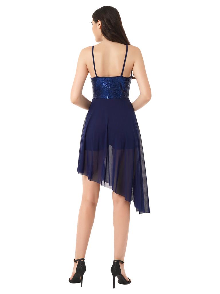 Rochie plisată pentru femei Costum de performanță de dans Rochie cu tivul asimetric cu paiete pentru Dans Latin Dans Liric