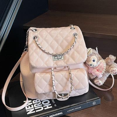 Sweet Rhombus Chain Double Shoulder Small Backpack Gentle Feeling Fashion Leisure Commuter Shoulder Bag