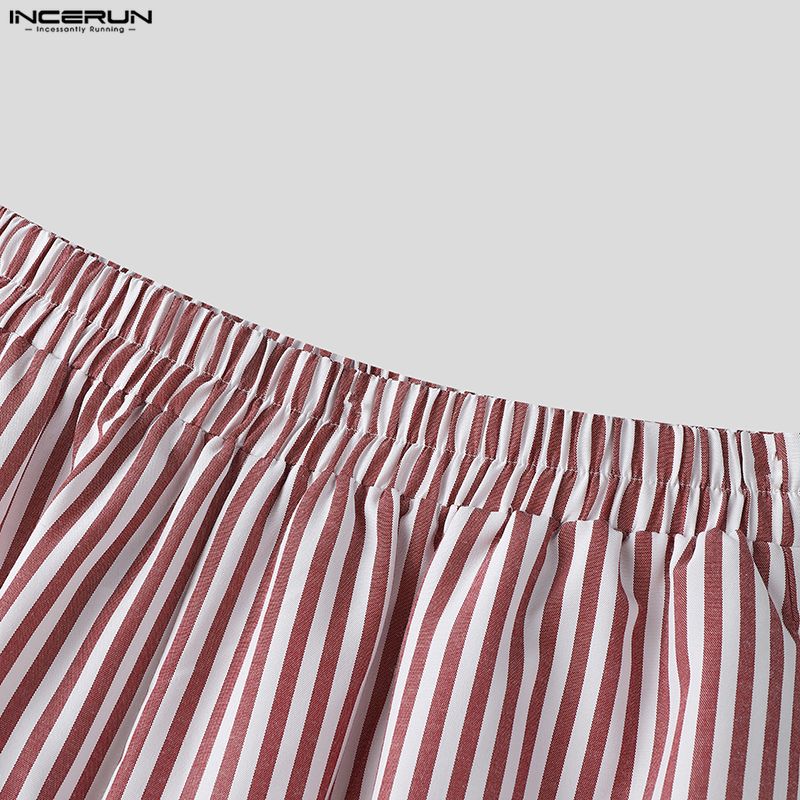 INCERUN Men Elastic Waist Casual Loose Striped Wide Leg Trousers Long Palazzo Pants