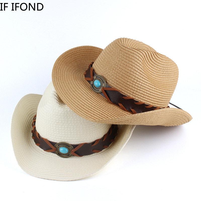 2023 neue Stroh Cowboy Hut Für Männer Frauen Sommer Atmungs Strand Sonnenhut Curling Krempe Cowgirl Western Cowboy Kappe Sombrero hombre