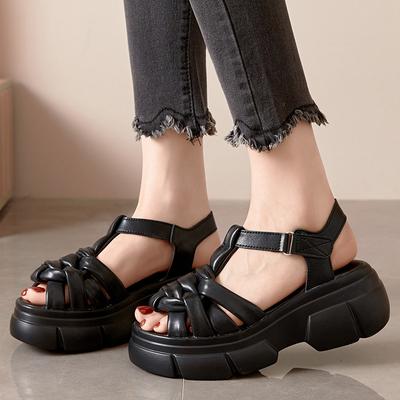 Mode Handgemachte Frauen Sandalen 2023 Sommer Schuhe Aus Echtem Leder Keile Sandalen Frauen Peep Toe Casual Plattform Sandalen