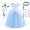 Classic Cendrillon Costume Deluxe Lace Dress Birthday Party Role Play Princess Pretend Fairy Tale Grace Ball Gown for Kids