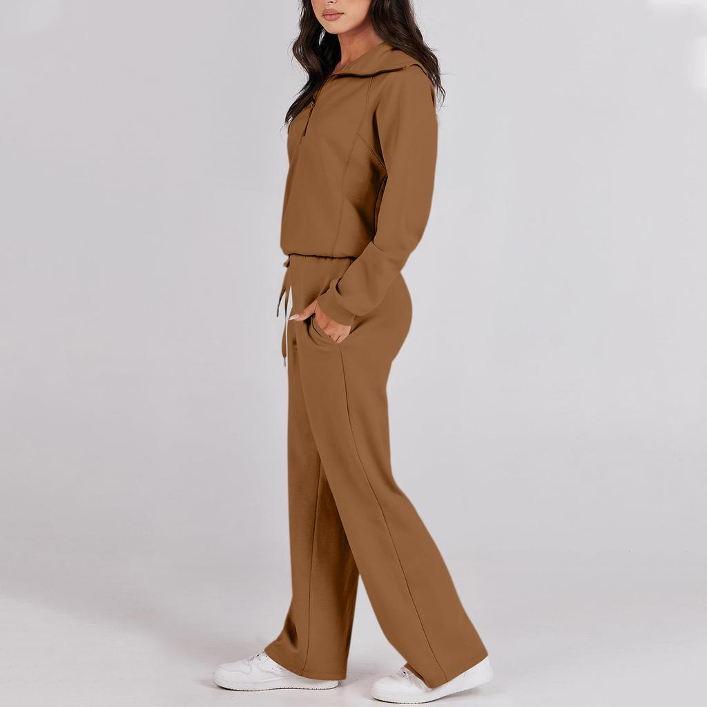 Damen-Sportbekleidungsanzug, Herbst, übergroßes Sweatshirt mit halbem Reißverschluss, Jogginghose mit weitem Bein, Freizeitanzug, Sportbekleidung