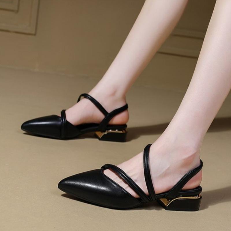 Women's Sandals Fairy Style Spring New Head Covered Thick Heel Versatile Pointed Toe Crystal Dress Shoes Backless Single Shoes