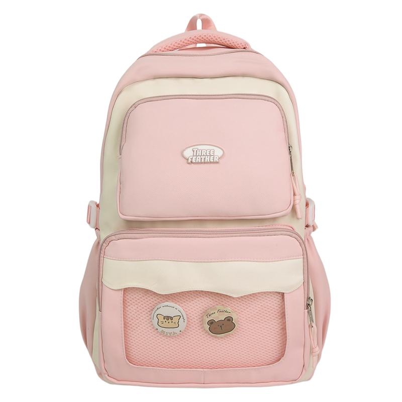 

Цветной блок школьный рюкзак женский большой емкости компьютерная сумка розовый