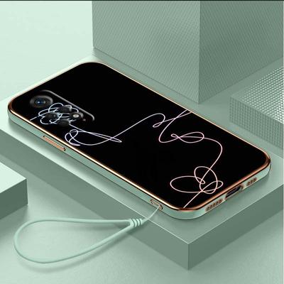 Luxury Plated TPU Phone Case With Lanyard for Xiaomi Redmi Note 10S 11S 12S 9 10 11 12 Pro 9T 9A 10C 12C 13C Cases A18 Love Yourself Flower Art Cover