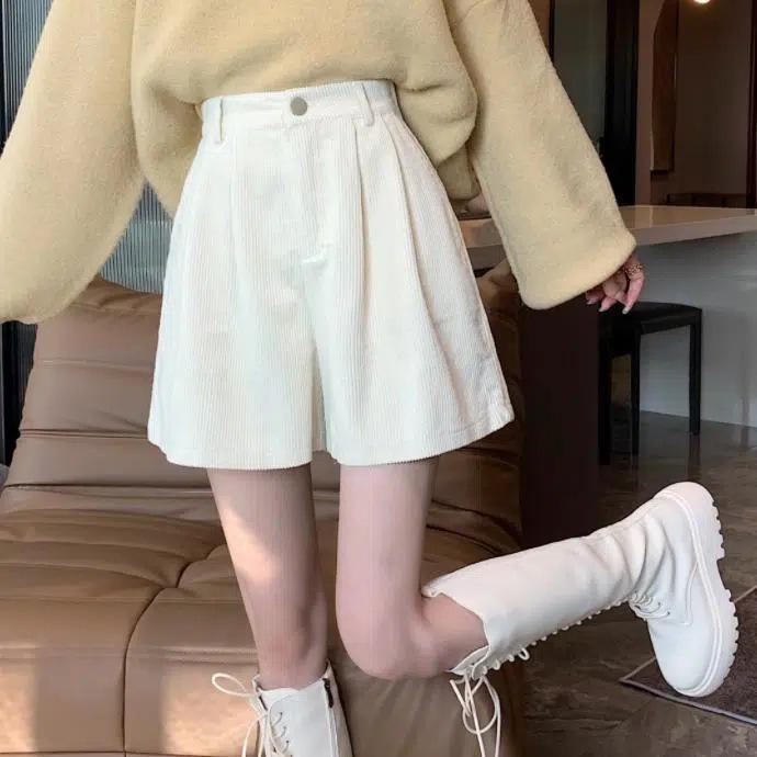 

Plus Size High Waist Corduroy Wide Leg Pants Bootcut Shorts for Women - Petite Casual Autumn Winter 2024 2XL (140-155 jin) абрикосовый
