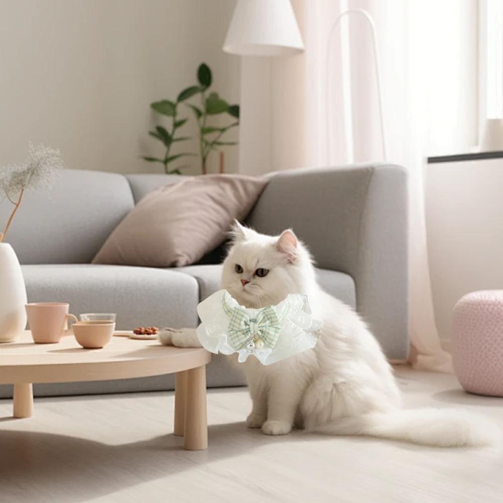 With Bow and Bells Lace Cat Collar Adjustable Pet Neckband Soft Jingle Bell Collar Pet Accessories