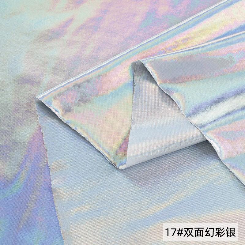 Double-sided Gold-stamped Fake Leather Fabric Iridescent Shiny Stretch Bronzing Fabric Laser Fabric for Dress,Costume,Backdrop