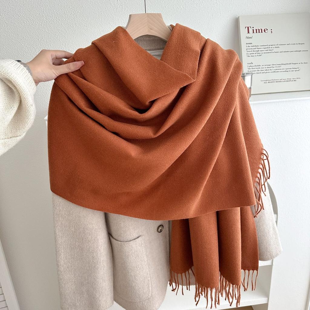 Classic Solid Tassel Scarf Men Women Fall Winter Imitation Cashmere Thick Versatile Shawl Causal Wrap Warm Muffler Male Female