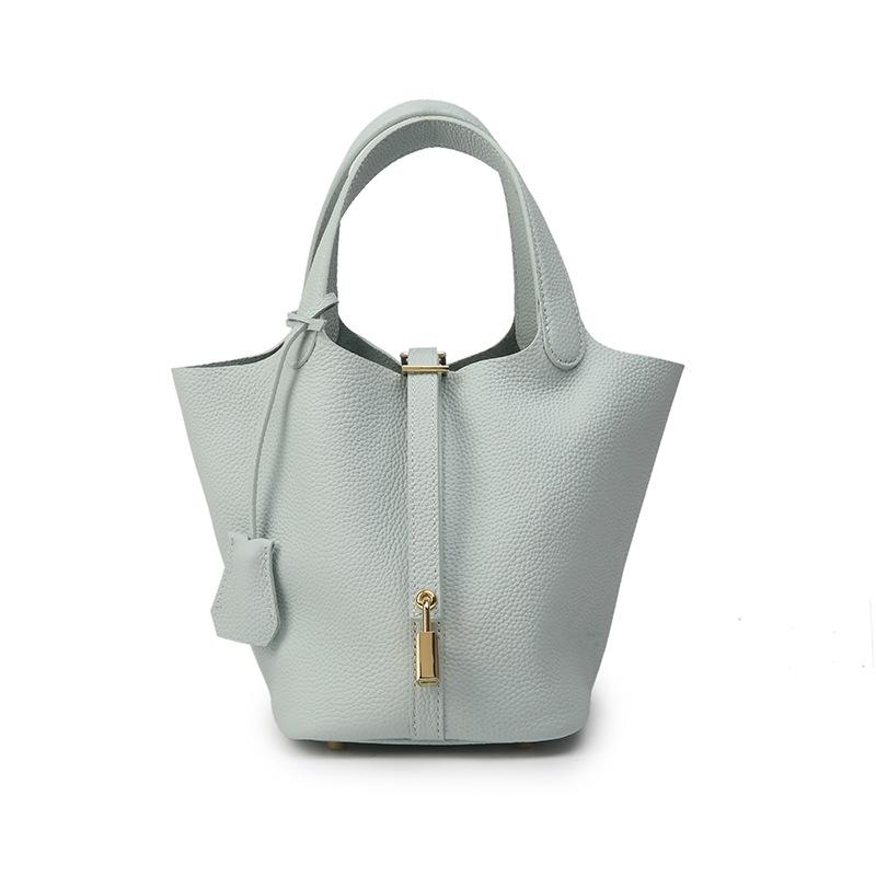 Genuine Leather Large-capacity Vegetable Basket Women's Bag High-quality and Exquisite Lychee Pattern Hand-held Bucket Bag