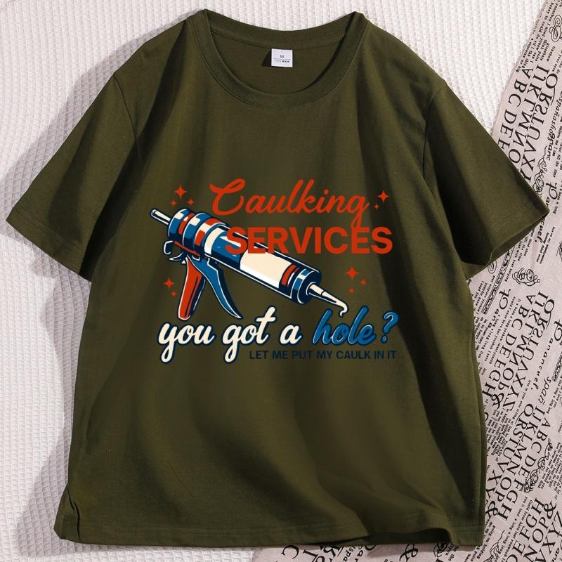 Cotton Rock Hard Caulking Services Funny T Shirt Man Cotton Adult Humor Men TShirt Golf Gift TShirts for Men and Women Clothes