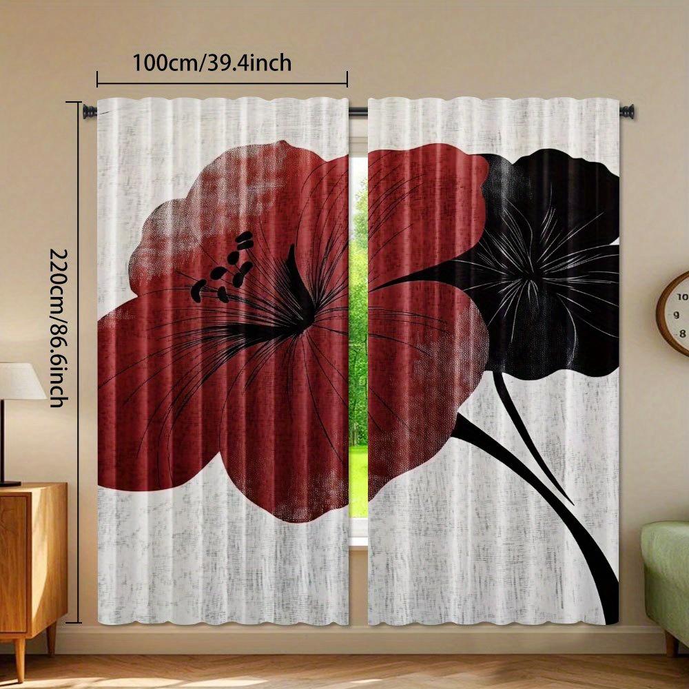 2pcs   Elegant Black and Red Flowers Print Curtains Light Filtering Rod Pocket Design for Bedroom Living Room Office Decor Artist