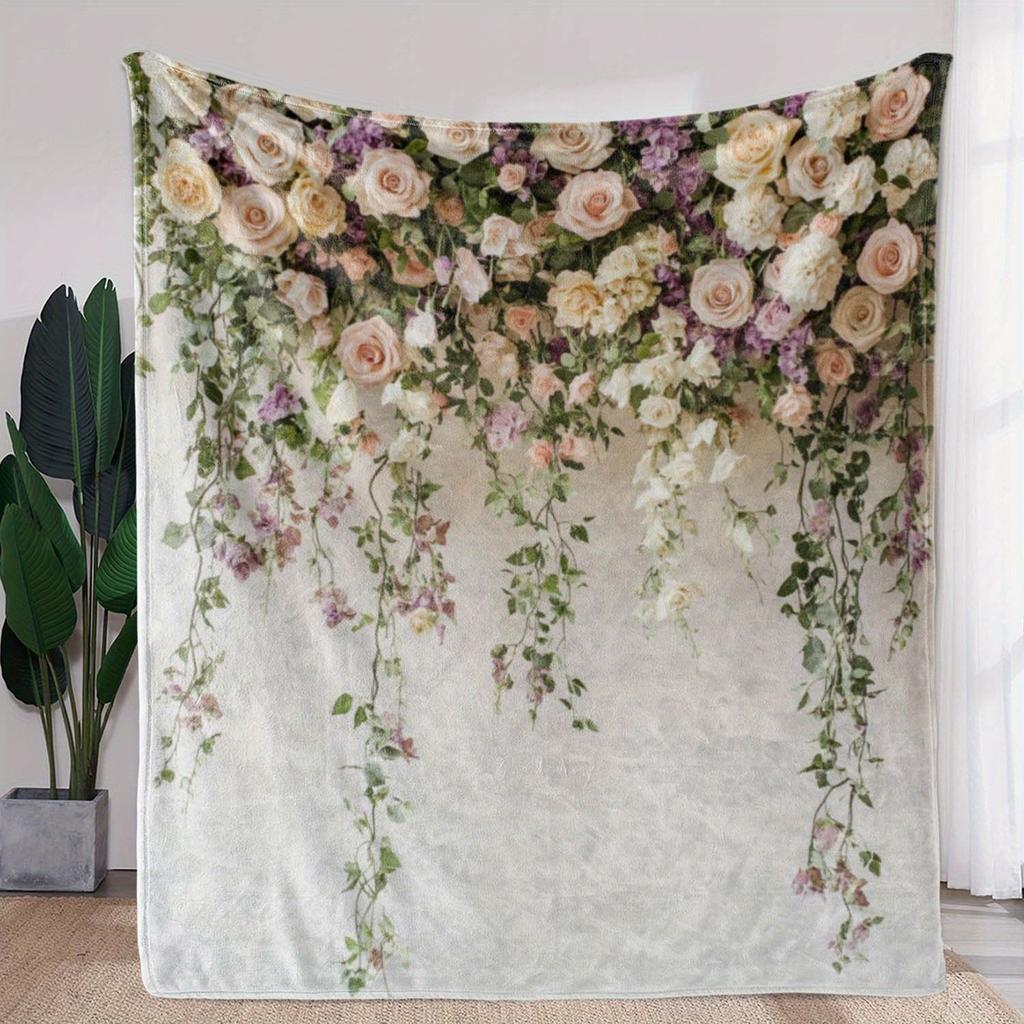 Manta de sofá floral rosa vintage con rosas, manta suave y acogedora de franela, elegante decoración del hogar, regalo para sofá, cama