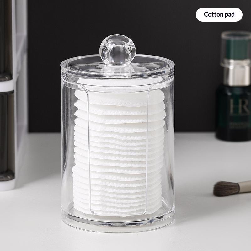 Cotton Swab Organizer with Bamboo Lid Clear Plastic Apothecary Jar for Bathroom Vanity Makeup Storage