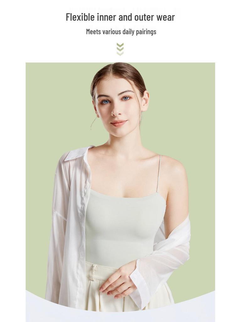 2025 New Summer Plus Size Backless Cami Tank Top with Breast Pads – All-in-One Bandeau Lingerie for Women