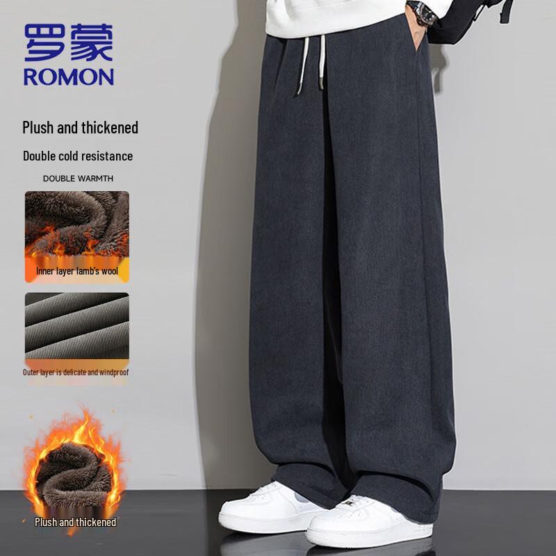 

ROMON Men s Lamb Wool Lined Thickened Warm Casual Trousers 2XL