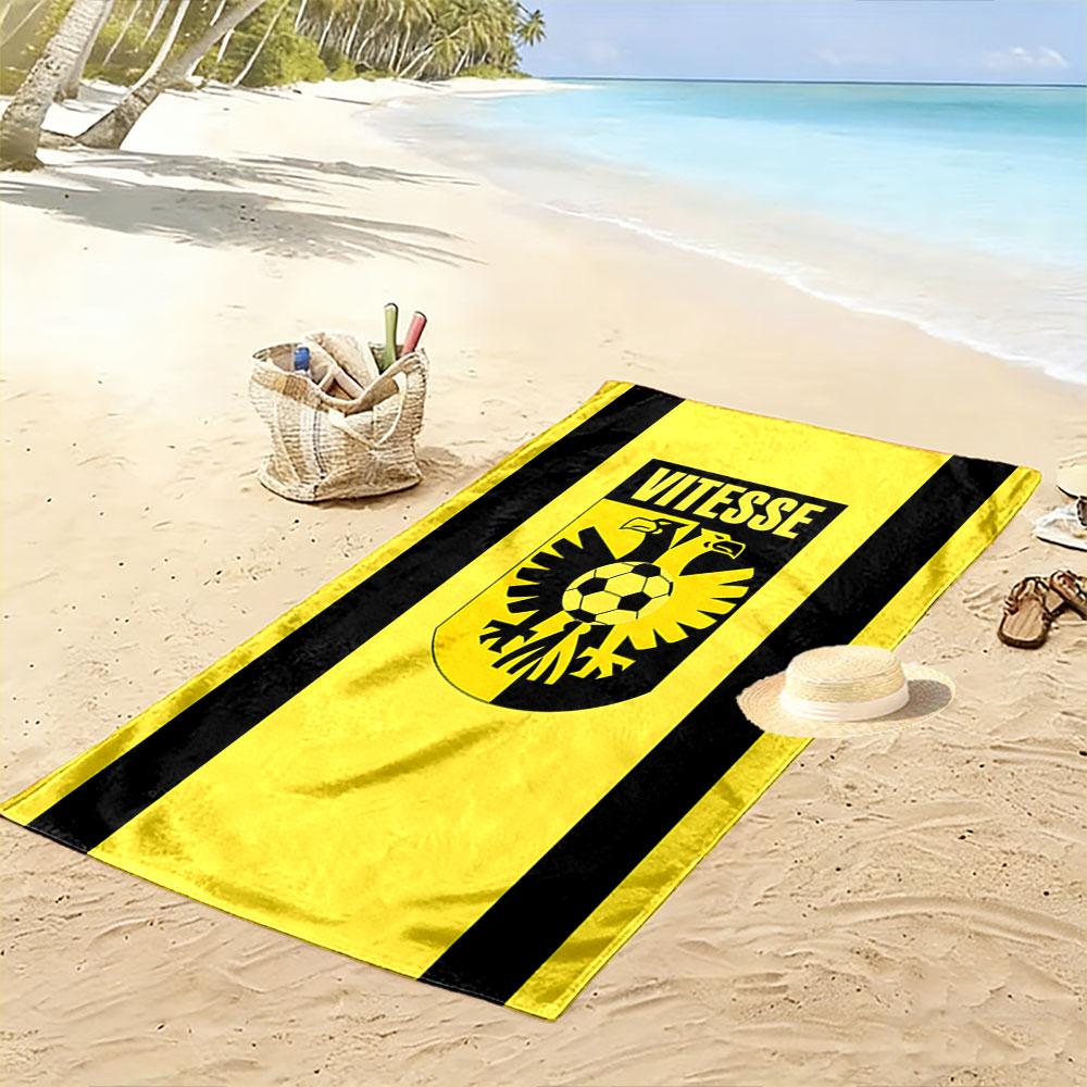 Yellow and Black Vitesse Eagle Logo Patterned beach towel quick dry perfect for travel outdoor sports jogging the beach and swimming