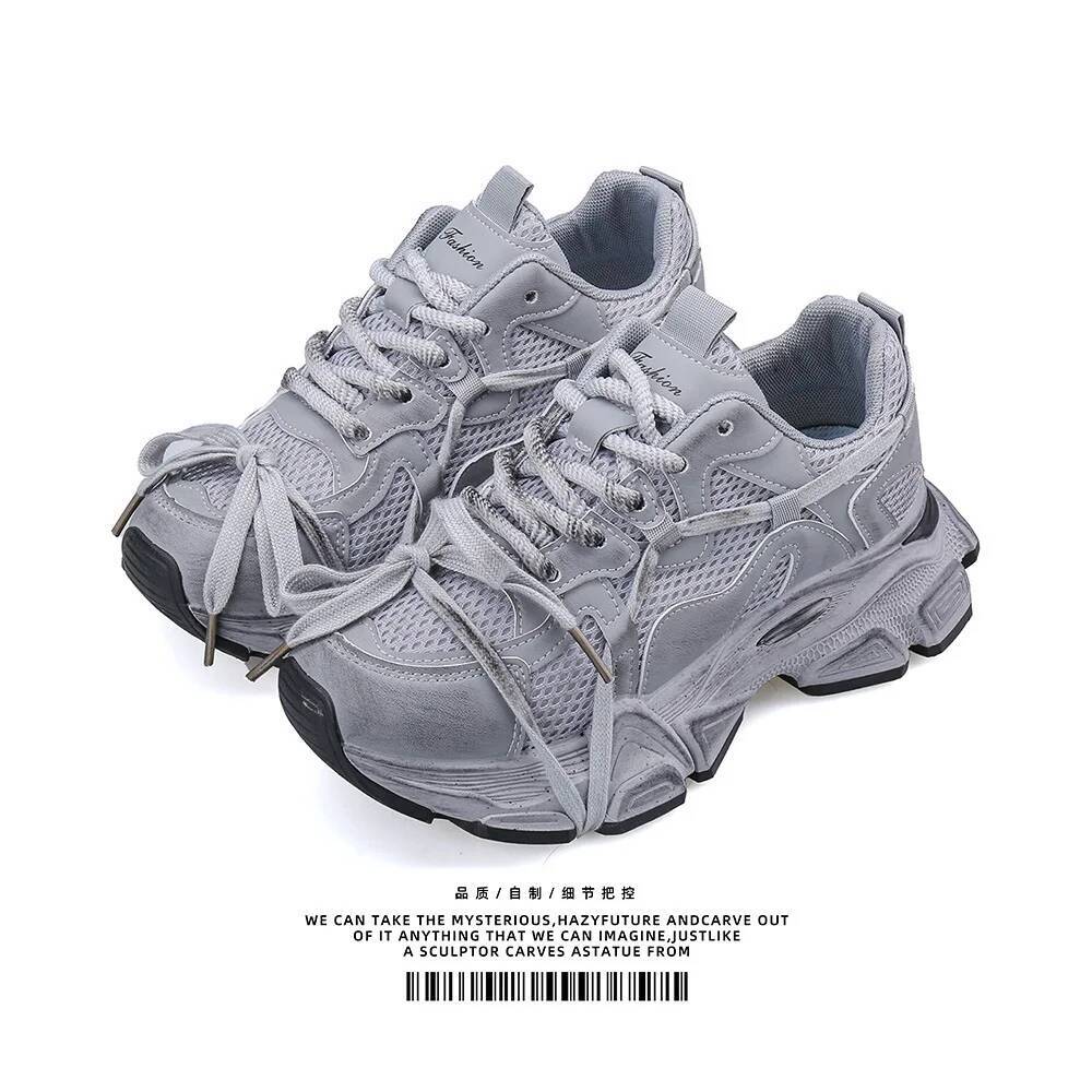 Dámské ležérní tenisky sportovní obuv distressed špinavý styl unisex platformové zvedací tenisky ležérní móda párové robustní tenisky