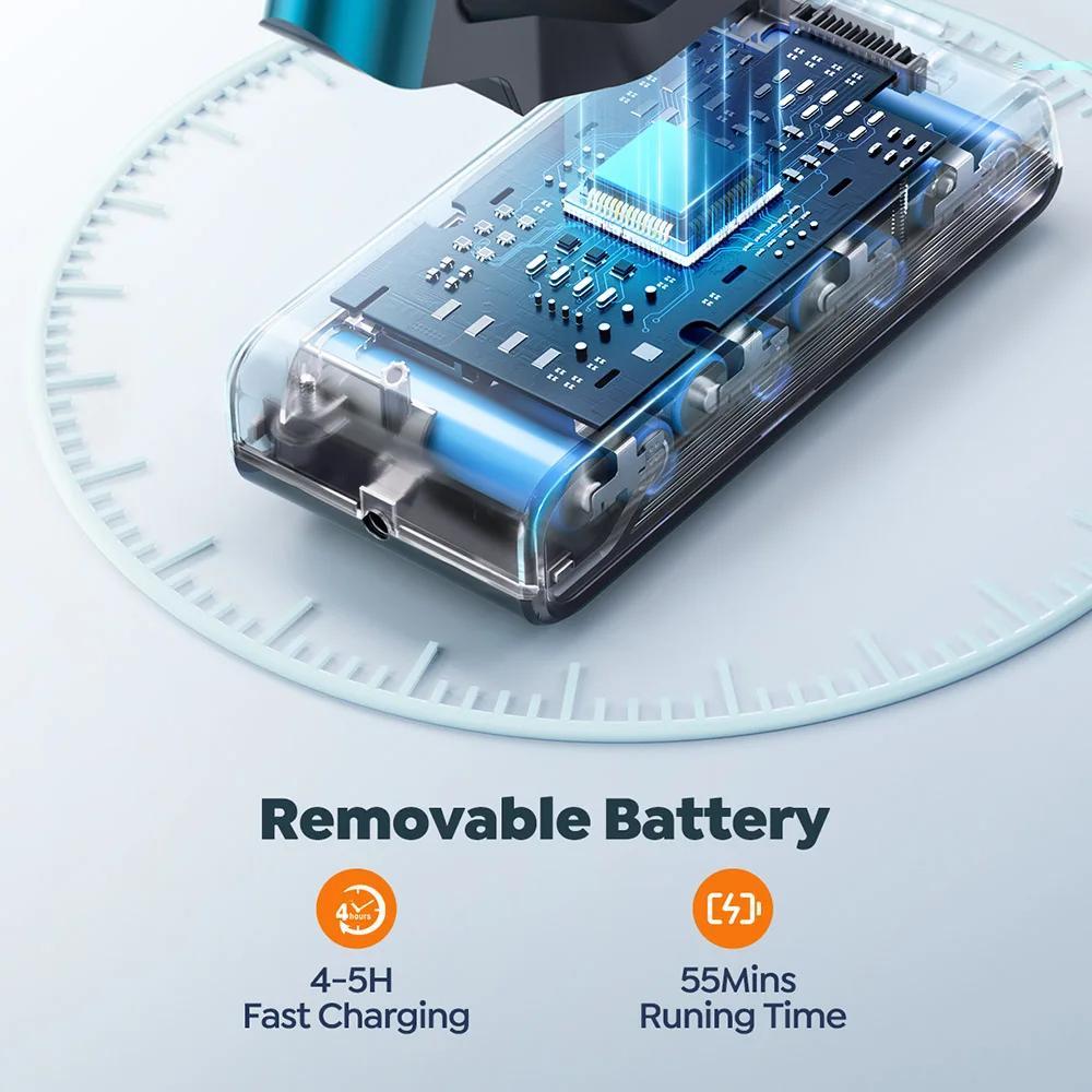 VC60 Smart Cordless Vacuum Cleaner, 38kPa Suction, 55min Runtime, HEPA Filtration, Smart OLED Display, 7*2500mAh lithium battery, 4-5 Hours charges