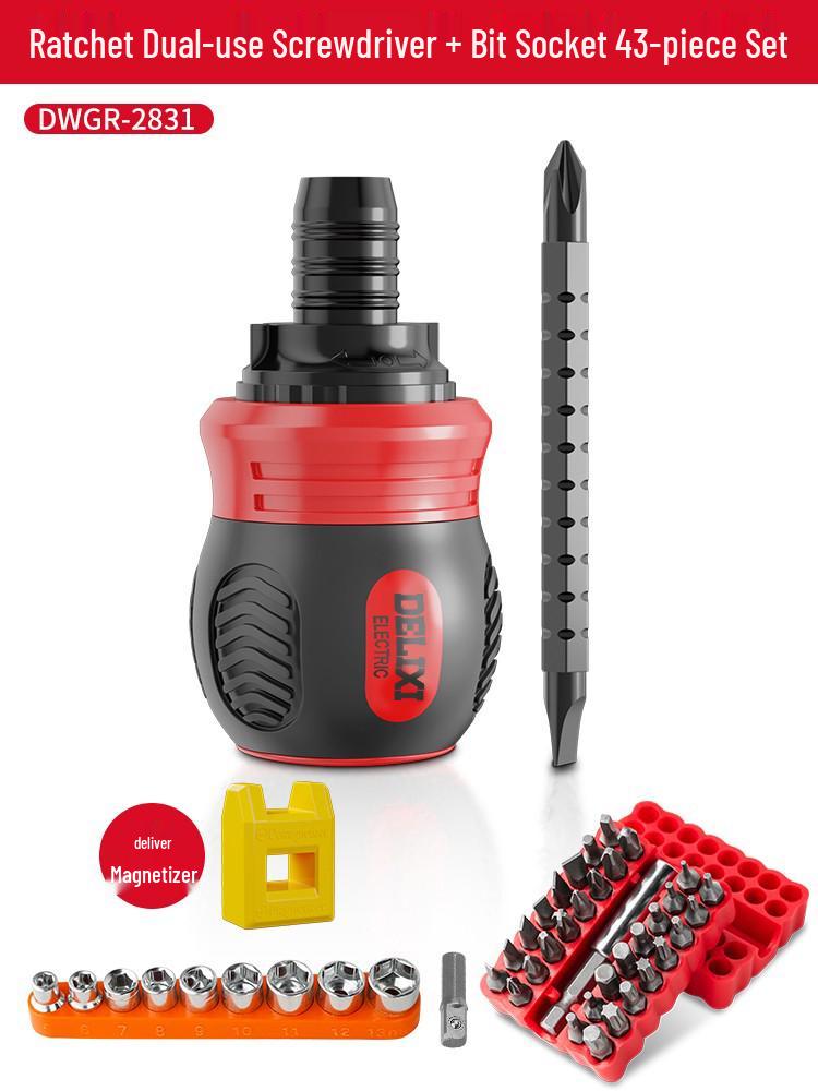 Delixi Double-headed Ratchet Screwdriver Set - Multi-functional Telescopic Torx, Phillips, and Slotted.