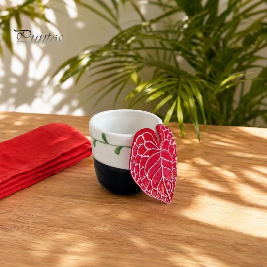 Tropical Leaf Handle Mug Ceramic Coffee with 3D Handle, 10oz Microwave Dishwasher Safe Tea Home Cup for Office, Creative Plant Lover Gift Birthday