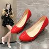 Fashion 8.5cm Women Pumps Shoes Women PU Leather Shallow Slip-On Round Toe High Heels Wedding Party Derss Shoes Mujer Plus Size 41 42 43