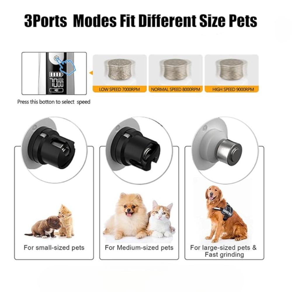 Nail Grinder, 2025 Upgraded Silent Nail Grinder for Dog Cat with LED Light & 3 Speeds, USB Charge with Replacement Grinding (1 Pc + 2 Replacement Head