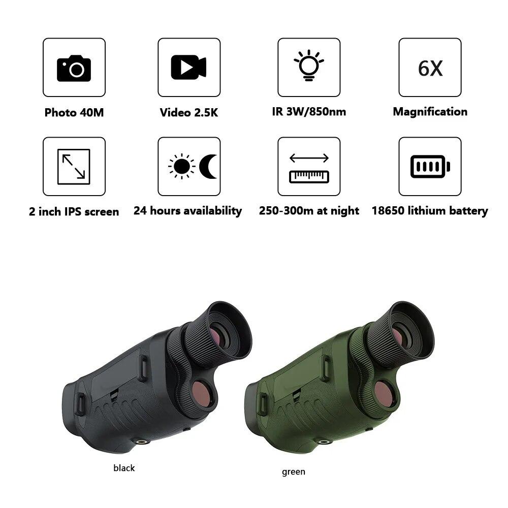 Digital Night-Vision Monocular 40MP 2.5K Infrared Telescope 984ft Night-Vision Distance 6X Optical Magnification 8X Digital Zoom