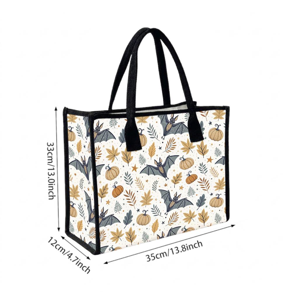 Halloween Pattern Pumpkin Bat Tote Bag Portable Fashion Autumn Daily Handbag for Women