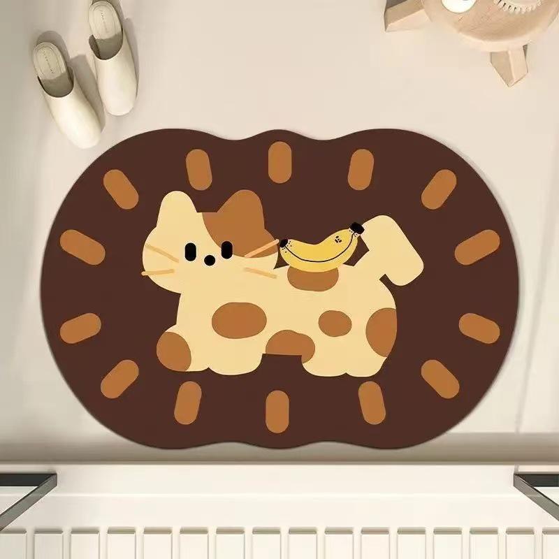 Cute Cartoon Quick-Dry Diatomaceous Earth Bathroom Mat - Non-Slip, Absorbent Foot Pad for Toilet & Entrance