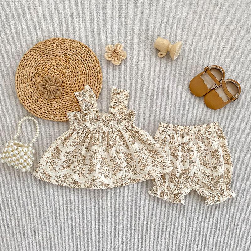 Summer New 0-3Yrs Baby Girls Clothing Suit Children Newborn Korean Style Short Sleeved Cotton Printed T-Shirt+Shorts Set