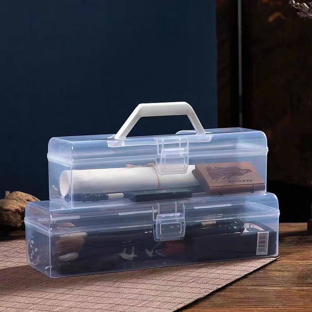 Large Capacity Plastic Storage Box With Handle Portable Clear Jewelry Case Art Toolbox Multipurpose Transparent Carrying Cases