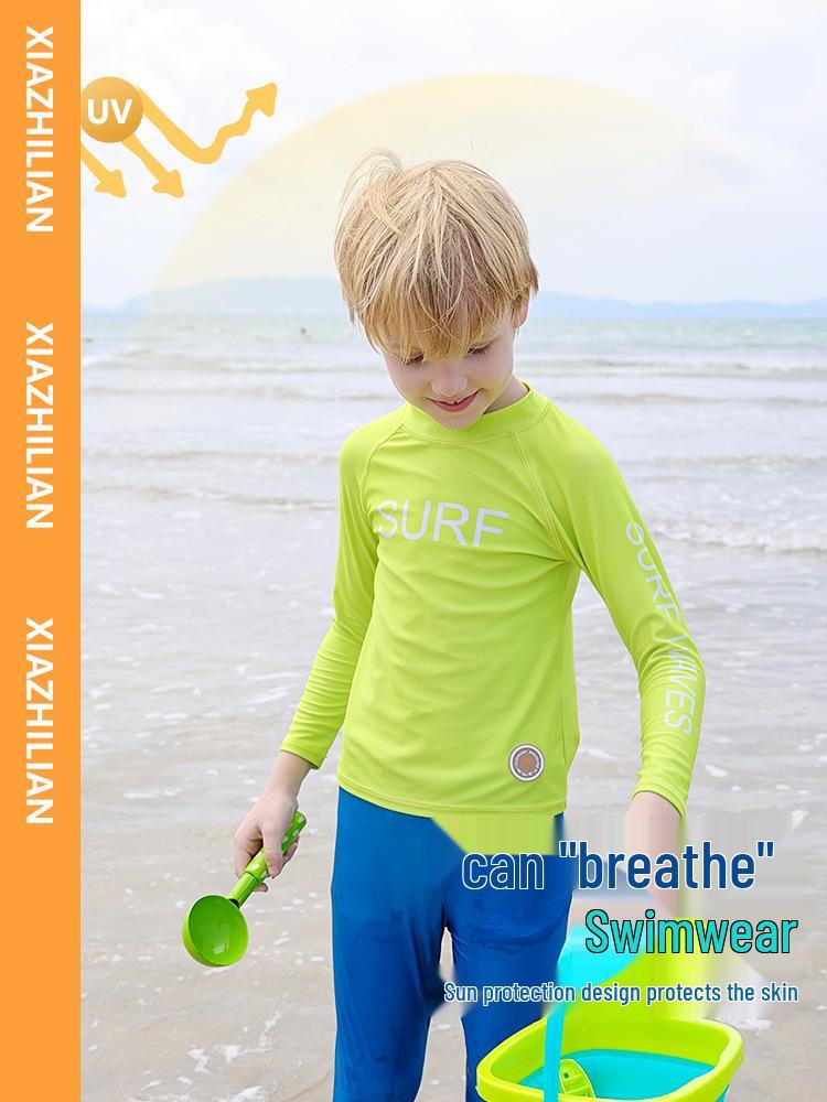 Dopamine Fluorescent Green Teen Sun Protection Quick-Dry Long Sleeve Swimsuit