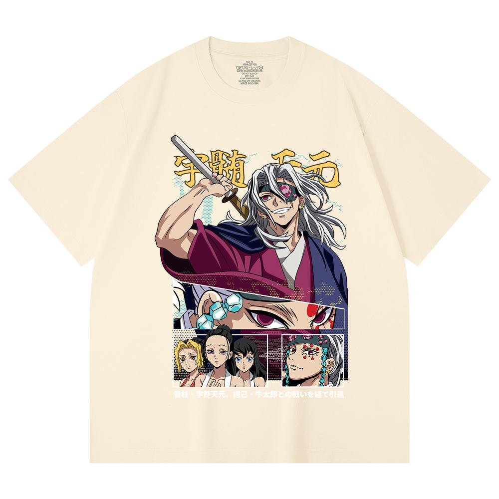

230 Gsm 100% Cotton Demon Slayer V9 Uzui Print Unisex Heavy Cotton T Shirt XS абрикосовый