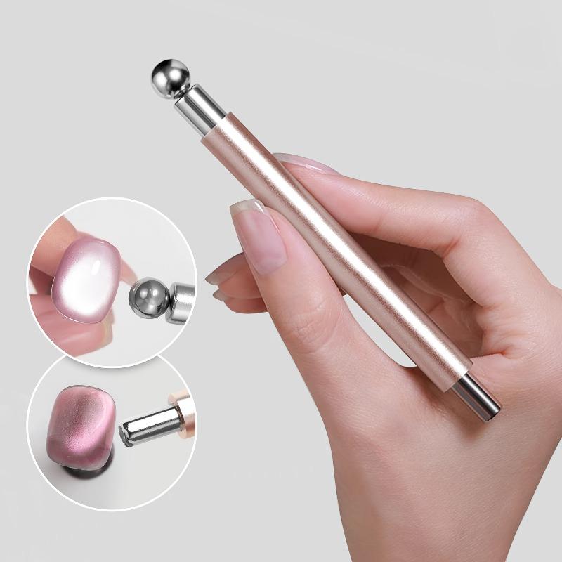 

Double-Ended Nail Art Pen - 3D Cat Eye Design Steel Ball Magnet Tip Odorless for Salon & Home DIY Manicure Pedicure розовый