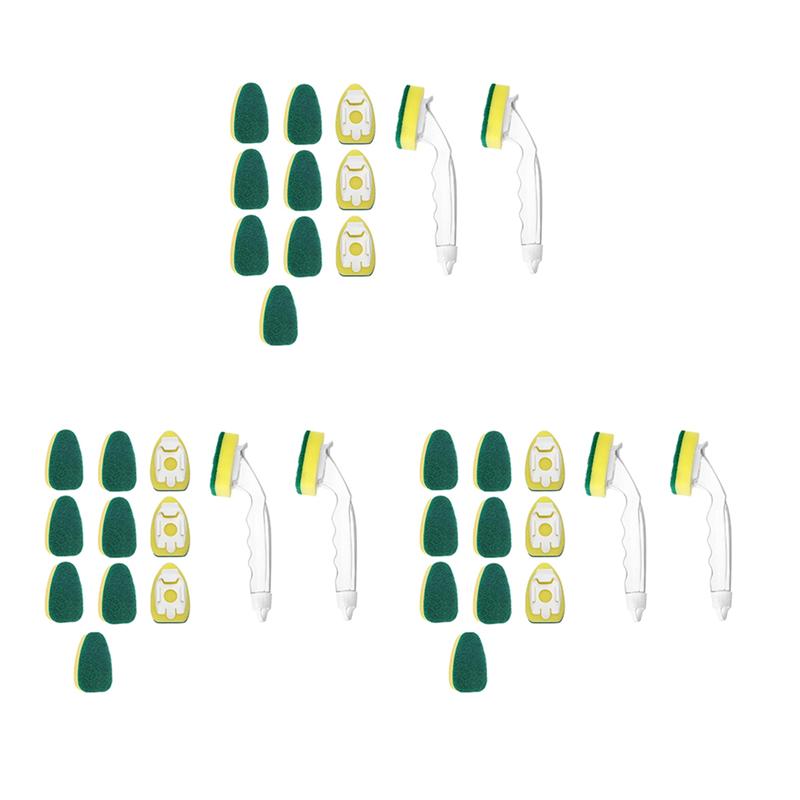 6X Heavy Duty Dish Wand Sponge Brush, Non-Scratch Kitchen Scrub Brush For Dish,Sink Cleaning Sponges Handle