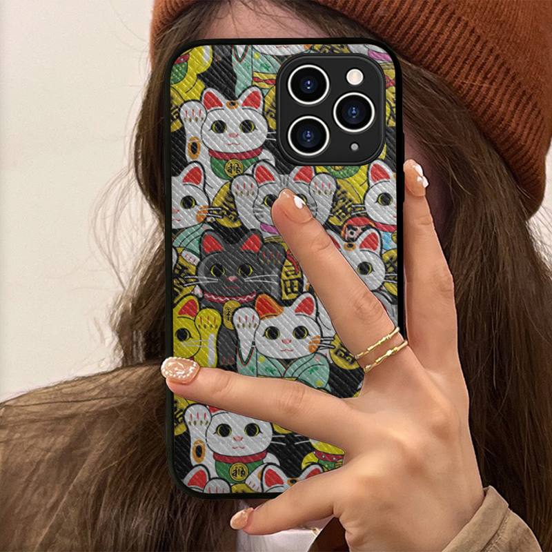 Custodia per telefono Gatto Fortunato Custodia rigida in pelle per iPhone 11 12 13 Mini Pro Max 8 7 Plus SE 2020 X XR XS Coque