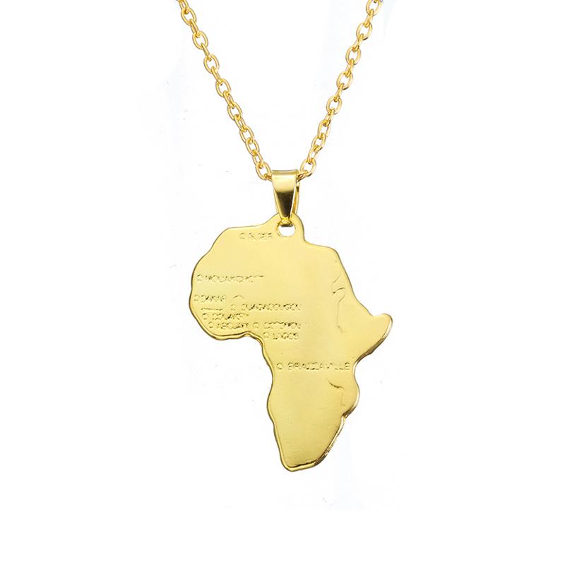 ZRM Fashion Hip Hop Charm African Jewelry Women/Men Gift Trendy Africa Map Pendant Necklace 30mm*37mm 50cm