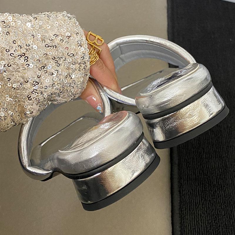 Fashion Fashion Round Heel Ladies Slippers Sandals Shoes Casual Summer New 2024 Women Slides Slippers Female Golden Footwear