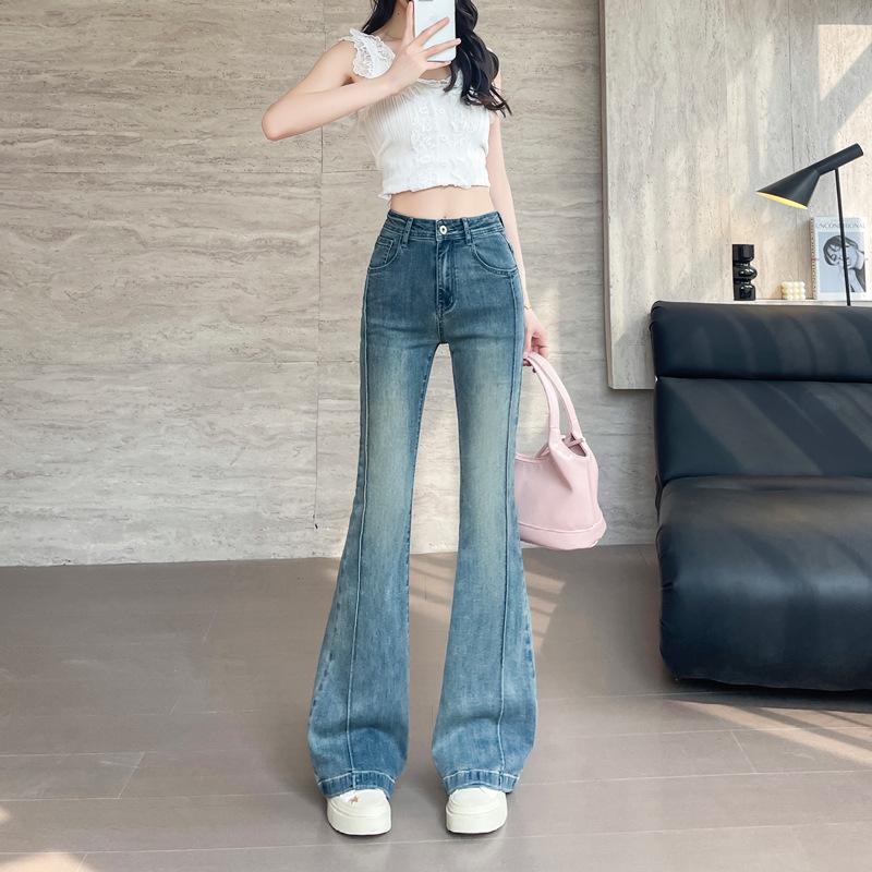 Women s High Waist Retro Cropped Bell Bottom Jeans - Slim Fit, Elastic, Petite, Spring/Autumn Style 2XL